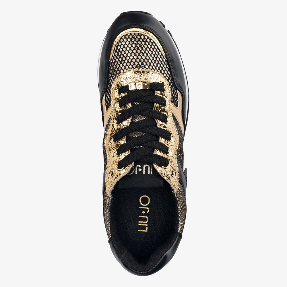 Scarpe Donna LIU JO Sneakers in Nappa con Inserti Metalizzati Nero e Oro