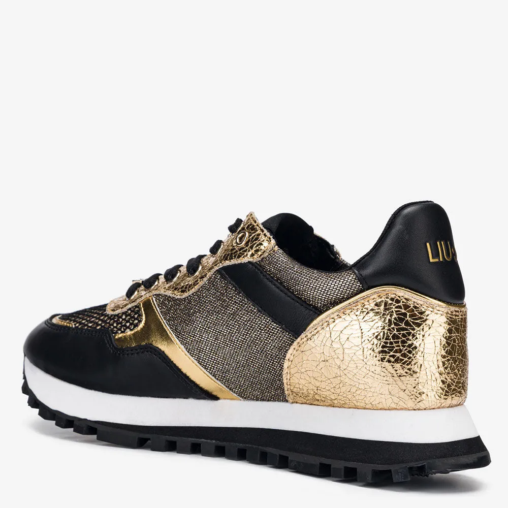 Scarpe Donna LIU JO Sneakers in Nappa con Inserti Metalizzati Nero e Oro