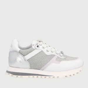 Scarpe Donna LIU JO Sneakers in Pelle e Tessuto Mesh colore Bianco e Argento