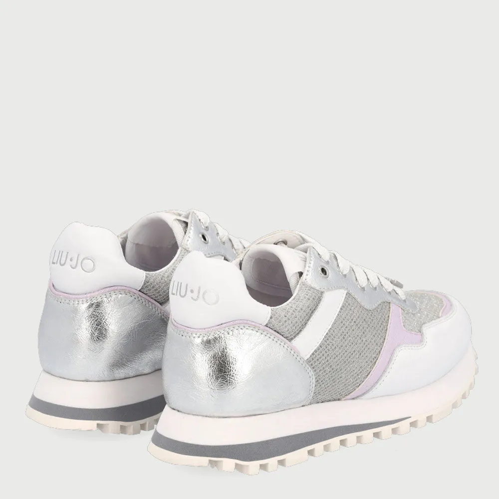 Scarpe Donna LIU JO Sneakers in Pelle e Tessuto Mesh colore Bianco e Argento