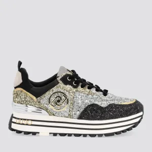 Scarpe Donna LIU JO Sneakers Platform con Glitter colore Nero Oro e Argento