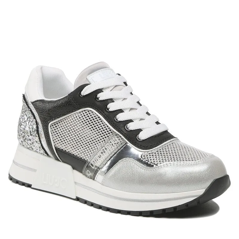 Scarpe Donna LIU JO Sneakers Platform Kiss 03 con Glitter colore Silver Black