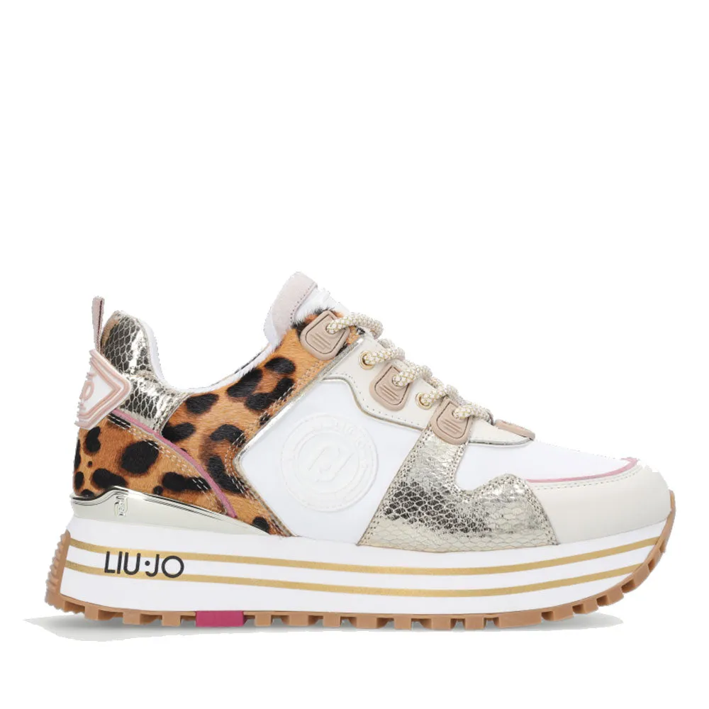 Scarpe Donna LIU JO Sneakers Platform Maxi Wonder 47 in Pelle e Pony Hair colore Leopard e Conchiglia