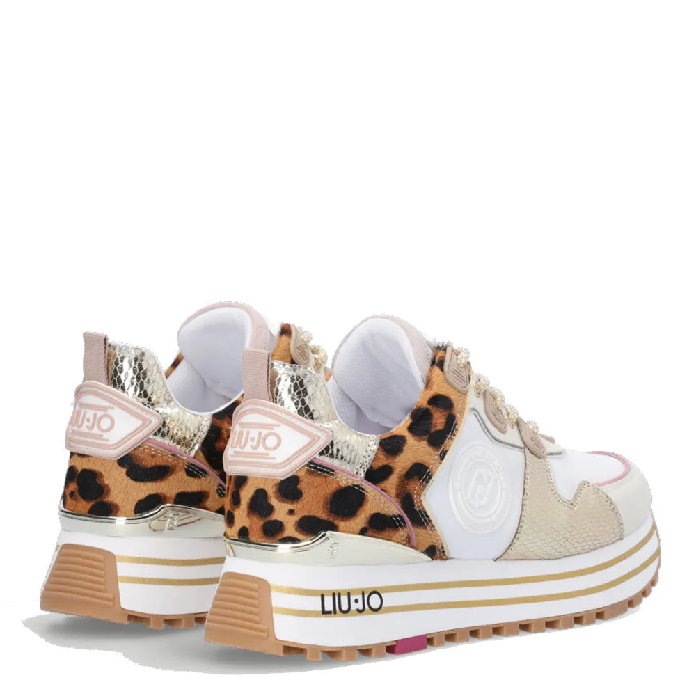 Scarpe Donna LIU JO Sneakers Platform Maxi Wonder 47 in Pelle e Pony Hair colore Leopard e Conchiglia