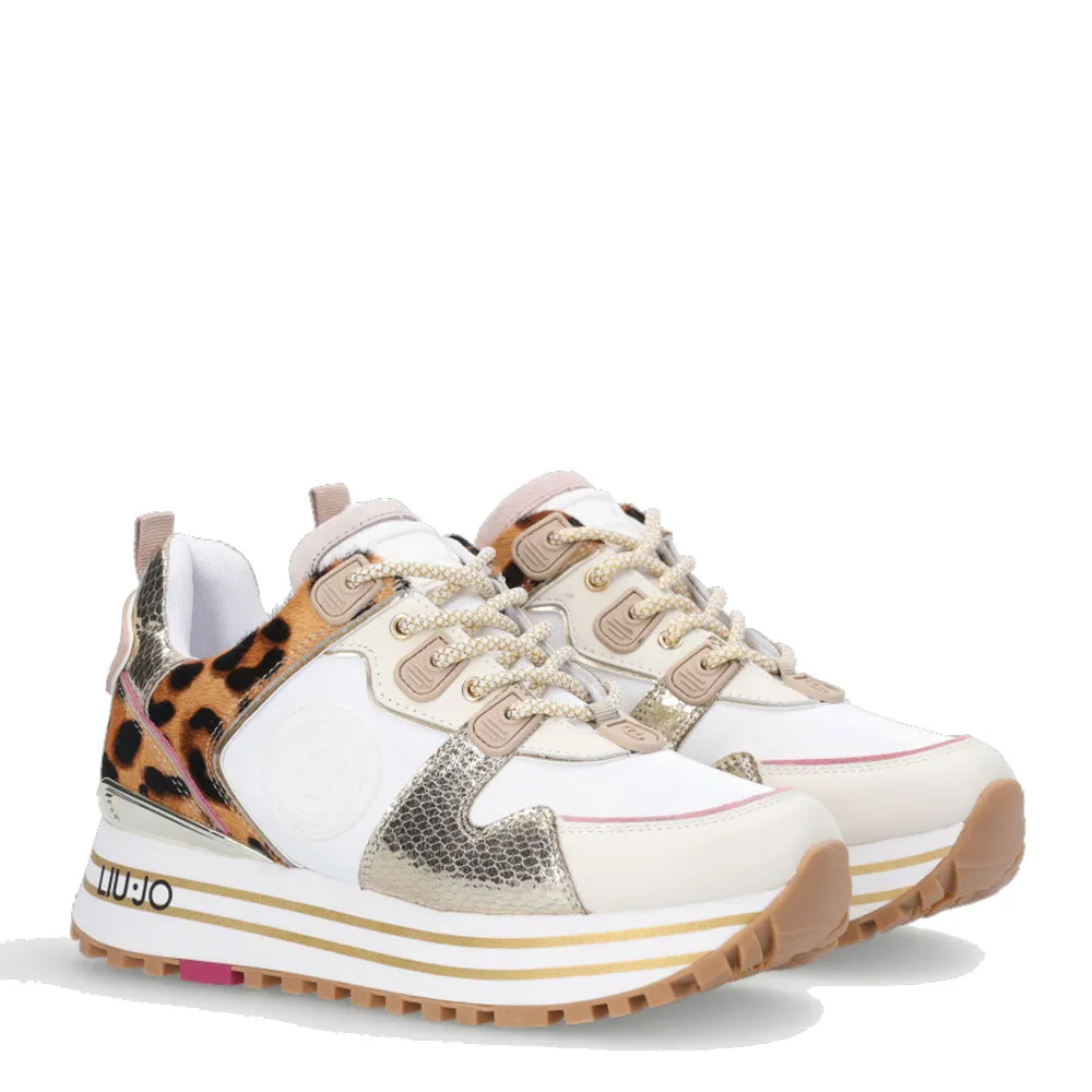 Scarpe Donna LIU JO Sneakers Platform Maxi Wonder 47 in Pelle e Pony Hair colore Leopard e Conchiglia