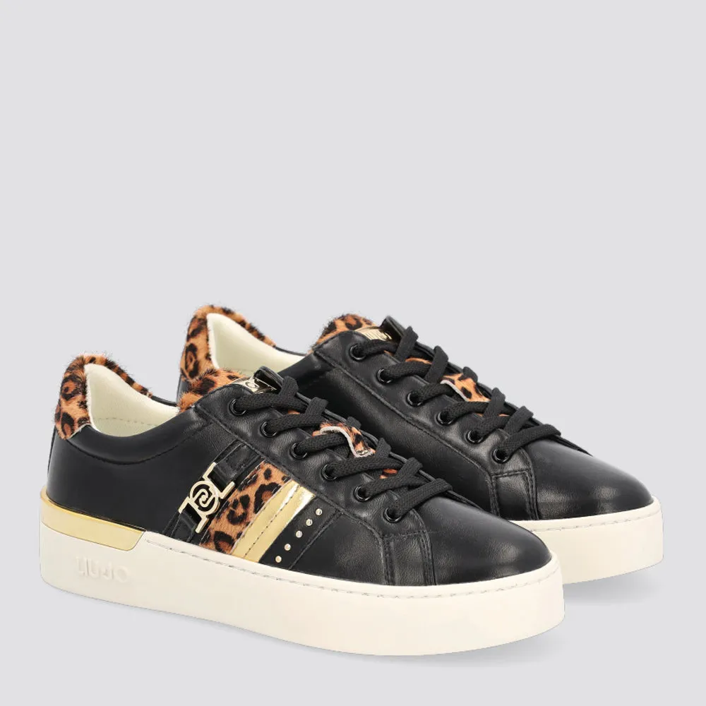 Scarpe Donna LIU JO Sneakers Platform Nere con Inserti in Cavallino Animalier