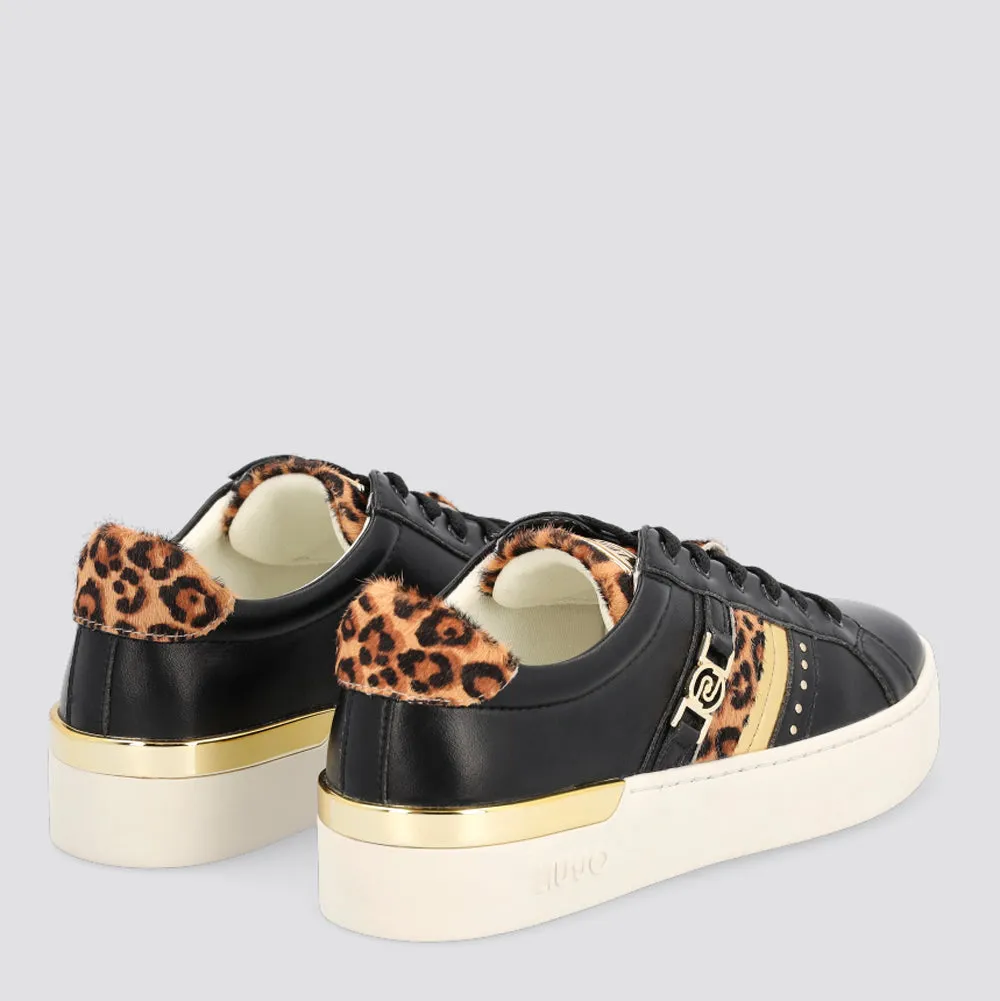 Scarpe Donna LIU JO Sneakers Platform Nere con Inserti in Cavallino Animalier