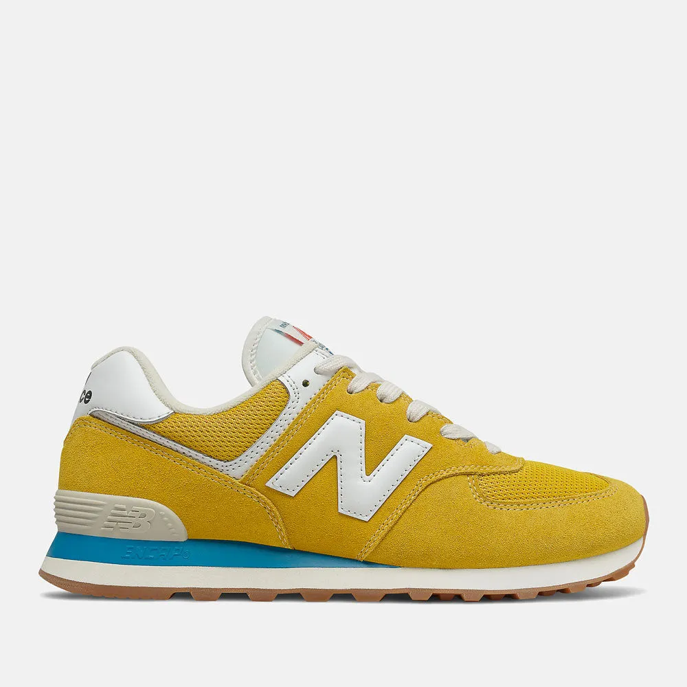 Scarpe Uomo NEW BALANCE Sneakers 574 in Suede e Mesh colore Varsity Gold e Deep Sky