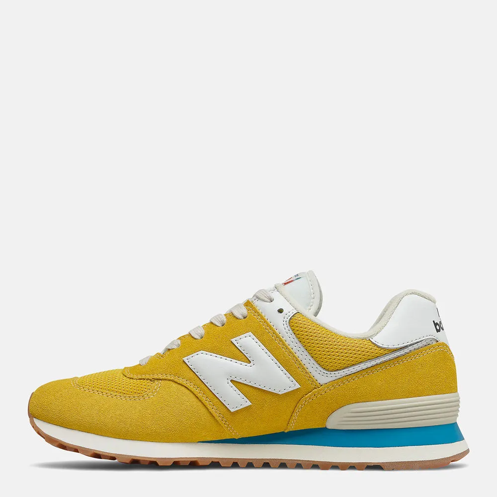 Scarpe Uomo NEW BALANCE Sneakers 574 in Suede e Mesh colore Varsity Gold e Deep Sky