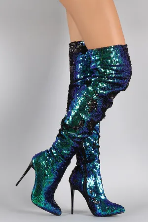 Sequin Pointy Toe Stiletto Over-The-Knee Boots