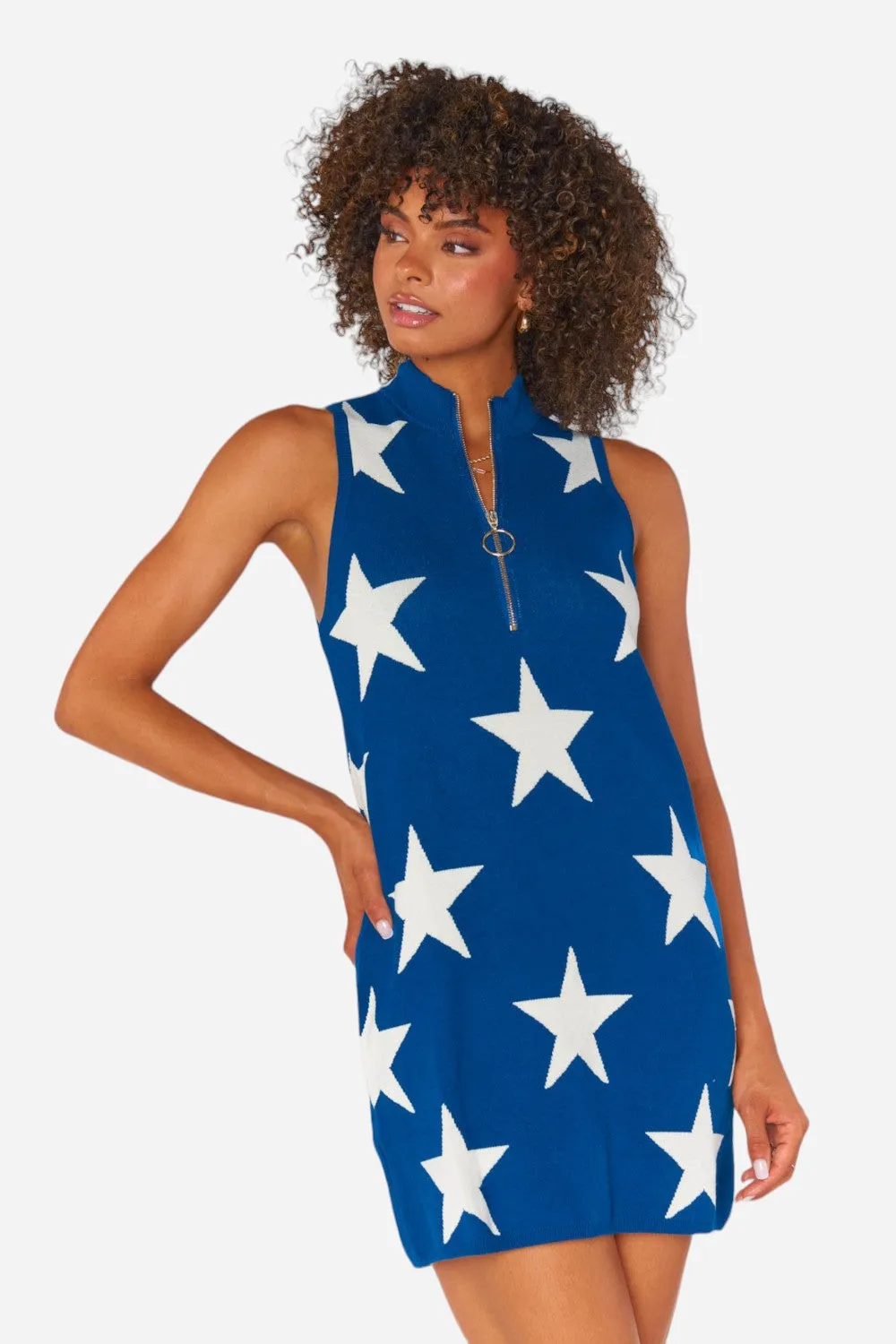 Show Me Your Mumu Zoe Zip Dress in Navy Stars Knit