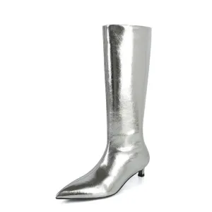 Silver Knee High Boots