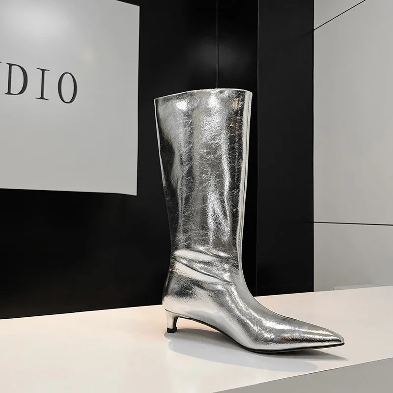 Silver Knee High Boots