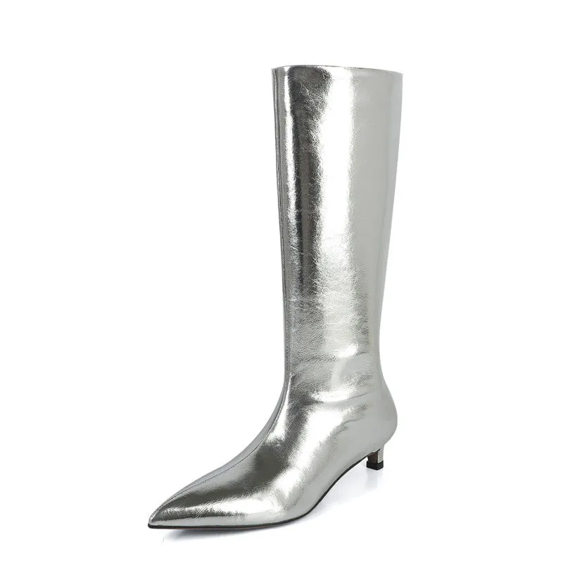 Silver Knee High Boots