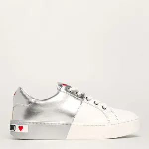 Sneakers Donna Love Moschino in Pelle Bicolor Bianco e Silver