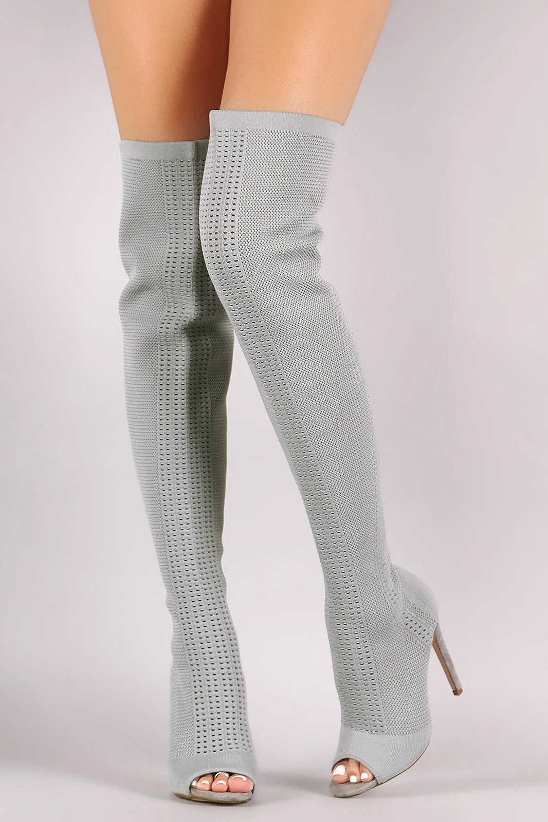 Stretch Pierced Knit Stiletto Over-The-Knee boots