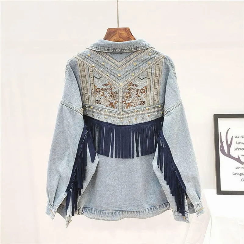 Tassel Embroidered Denim Western Womens Jacket for a Fun Twist