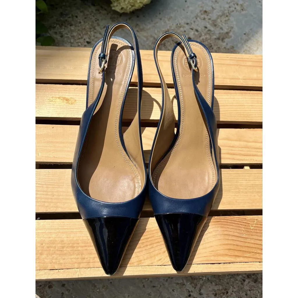 Tory Burch Leather Penelope Slingback Pumps - Size 9.5