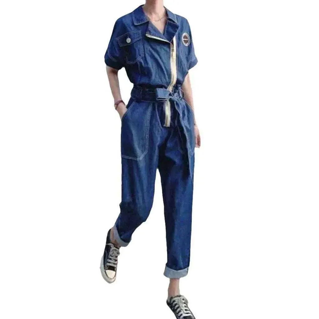 Trendy loose women's denim jumpsuit