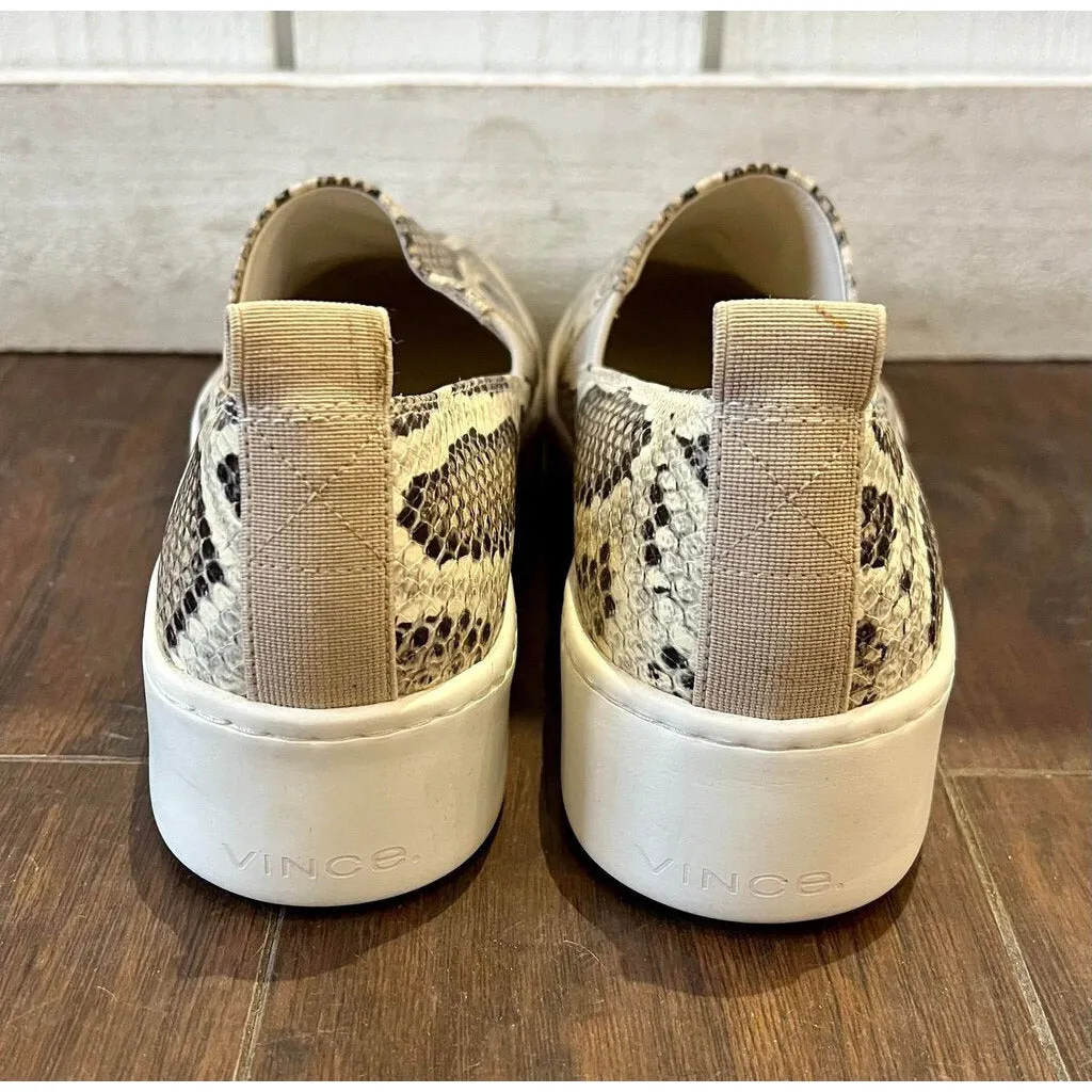 Vince Saxon Snakeskin-Embossed Leather Platform Sneakers - Size 7