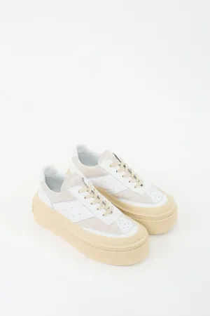 White & Beige Leather Platform Sneaker