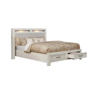 White Darcy King Storage Bed with Upholstered Headboard & LED Lights