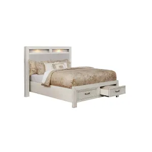 White Darcy Queen Storage Bed with Upholstered Headboard & LED Lights