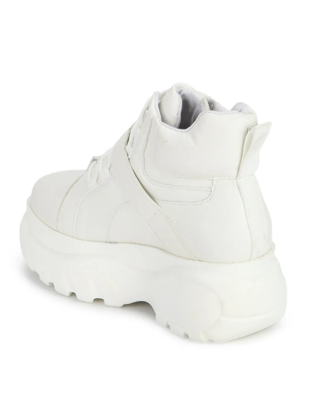 White PU Cleated Platform Lace-Up Sneakers