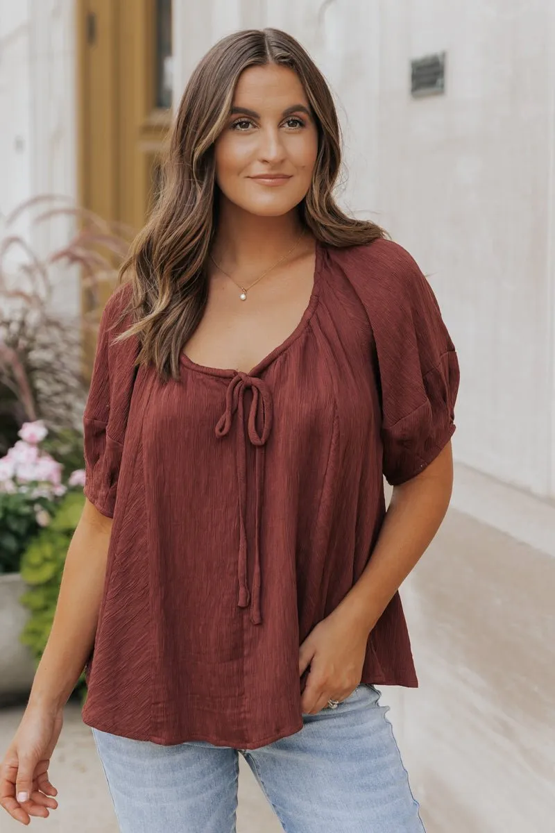 Wine Textured Boho Blouse - FINAL SALE