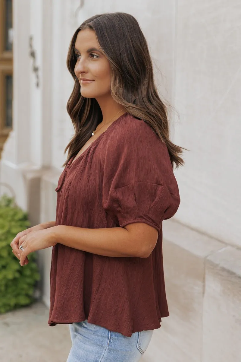 Wine Textured Boho Blouse - FINAL SALE