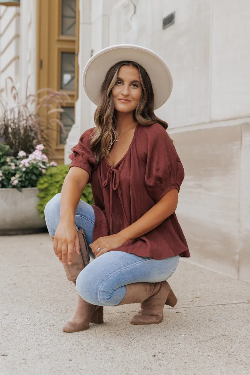 Wine Textured Boho Blouse - FINAL SALE