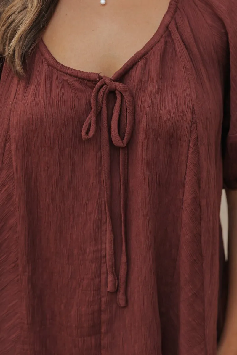 Wine Textured Boho Blouse - FINAL SALE