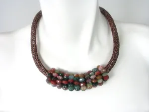 Wire Knit Mesh with Fancy Jasper Bead Necklace