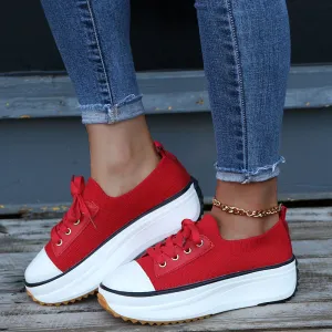 women's high sole Round Toe Lace-Up Sneakers & women's fly woven shoes