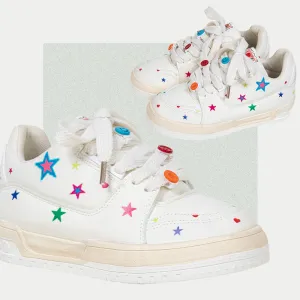 Womens Star Print Lace-Up Platform Sneakers