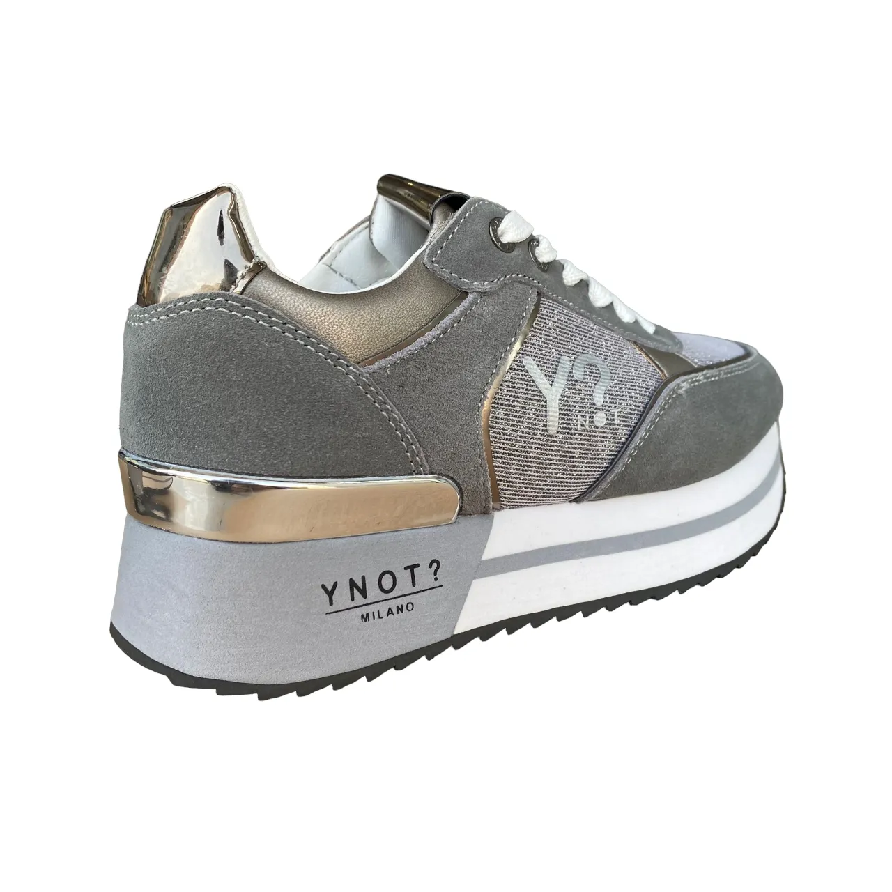 YNot scarpa sneakers da donna con zeppa YNI3510 D9ASH grigio-argento